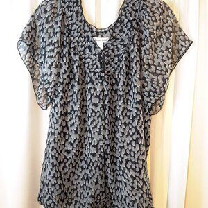 Women's Coldwater Creek Size XL (16) Black & Gray Short Sleeve Sheer Blouse